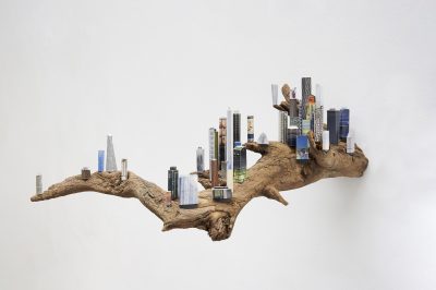Out on a limb 17, 2022, Wood, print media, 44 x 22 x 17 cm